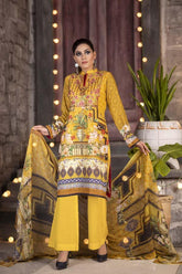 Cadmium Yellow - Huda Digital Printed & Embroidered Karandi
