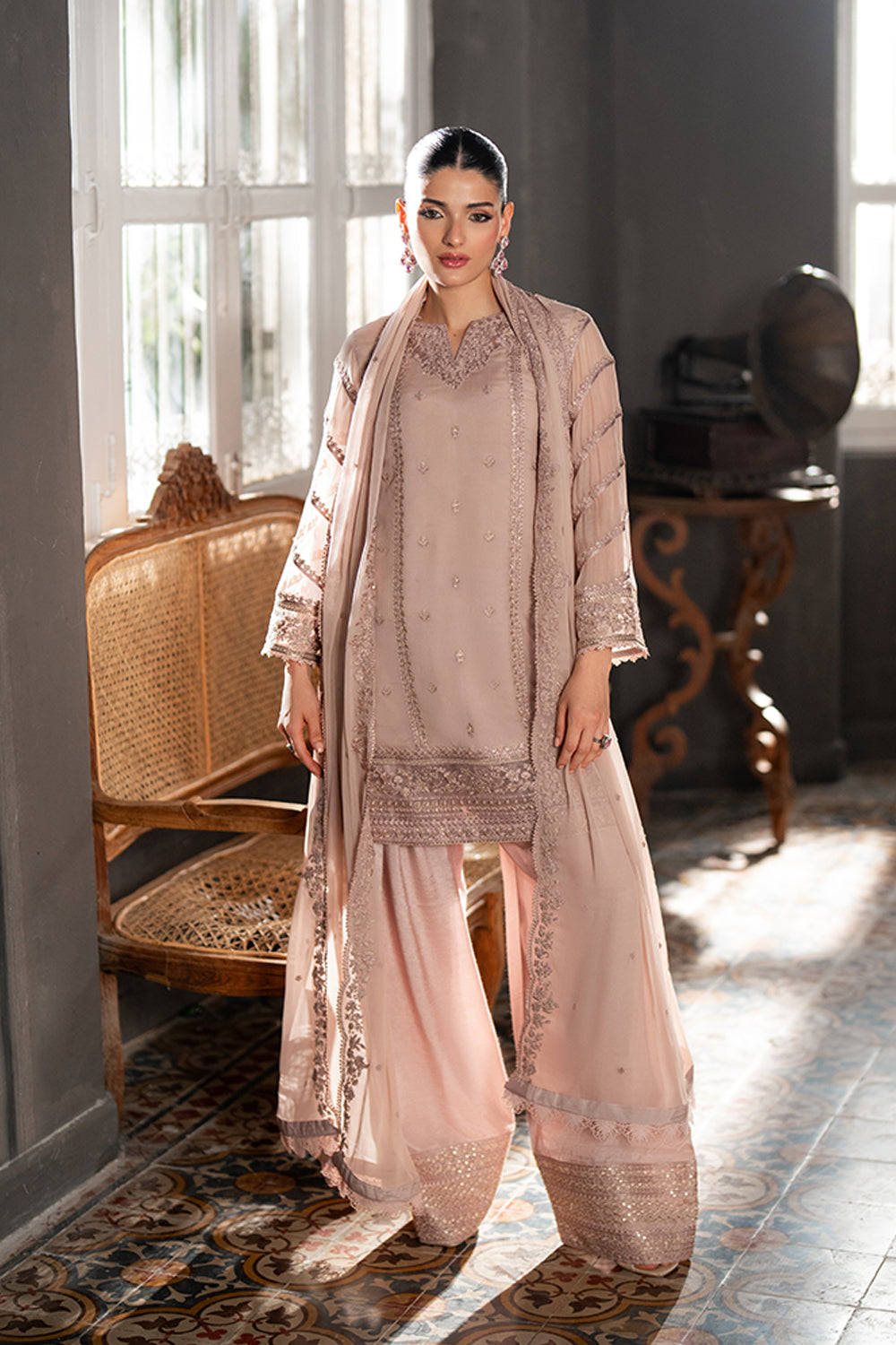 Ensembles by Azure Embroidered Chiffon Suits Unstitched 3 Piece AZU25EF Fadad Rouge ES-105 – Festive Collection