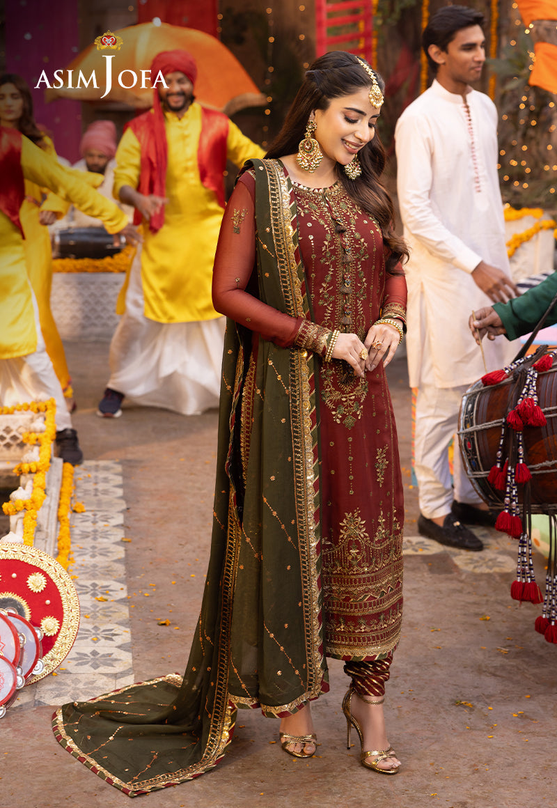 Asim Jofa Chamak-Damak Embroidered Chiffon Suits Unstitched 3 Piece AJ – AJCD-22