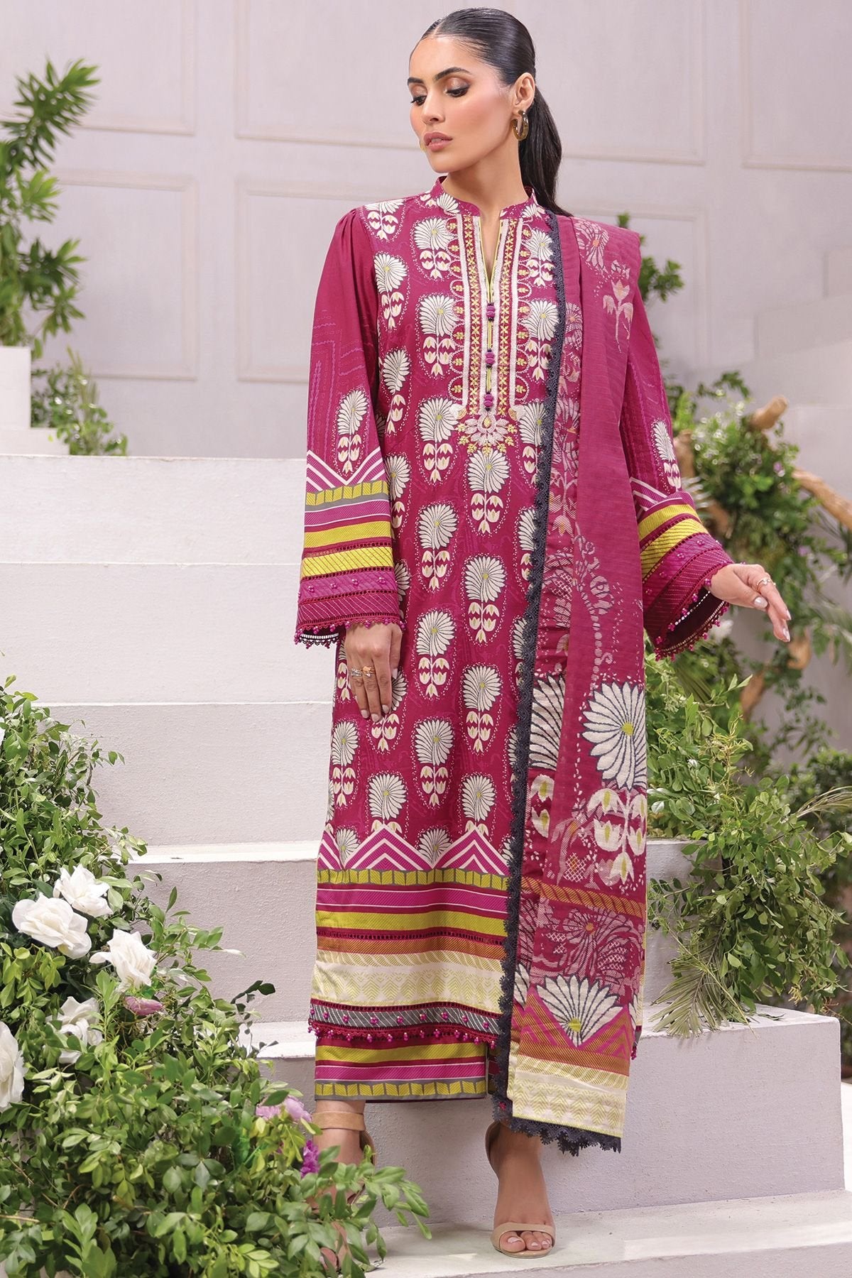 Al-Karam - Embroidered Cambric Collection - Magenta Pink