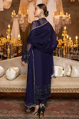 Merakish - Navy Blue – Embroidered Chiffon 3Pc Suit