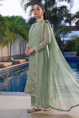 Olive green – Embroidered Chiffon Unstitched 3Pc Suit