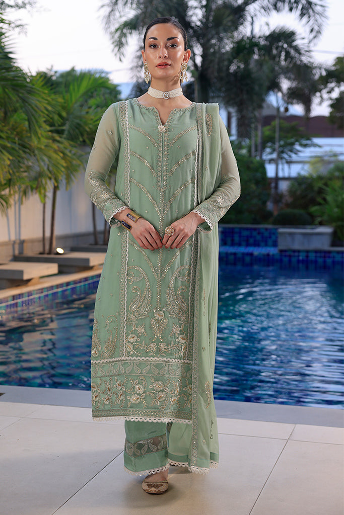 Olive green – Embroidered Chiffon Unstitched 3Pc Suit