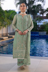 Olive green – Embroidered Chiffon Unstitched 3Pc Suit