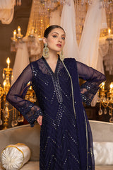 Merakish - Navy Blue – Embroidered Chiffon 3Pc Suit