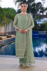 Olive green – Embroidered Chiffon Unstitched 3Pc Suit