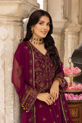 Merakish – Mulberry Grape - Chiffon Embroidered 3pc Suit