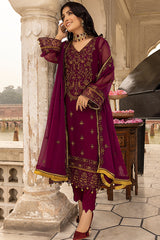 Merakish – Mulberry Grape - Chiffon Embroidered 3pc Suit