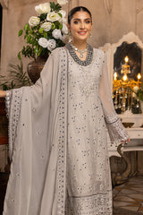 Merakish - Cloud Gray – Embroidered Chiffon 3Pc Suit