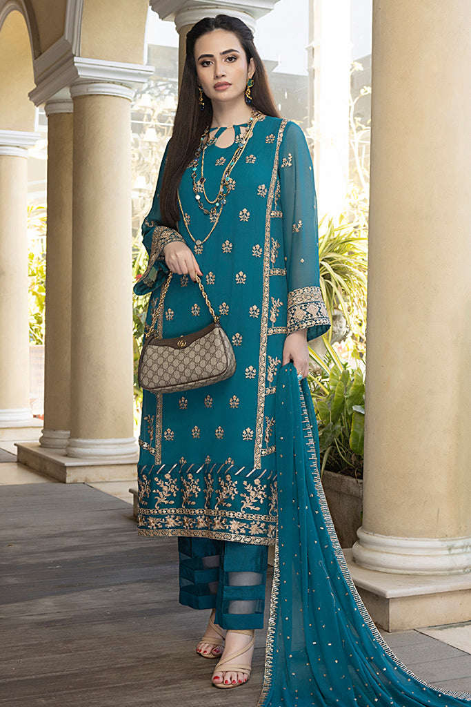 Merakish - Peacock – Embroidered Chiffon 3Pc Suit