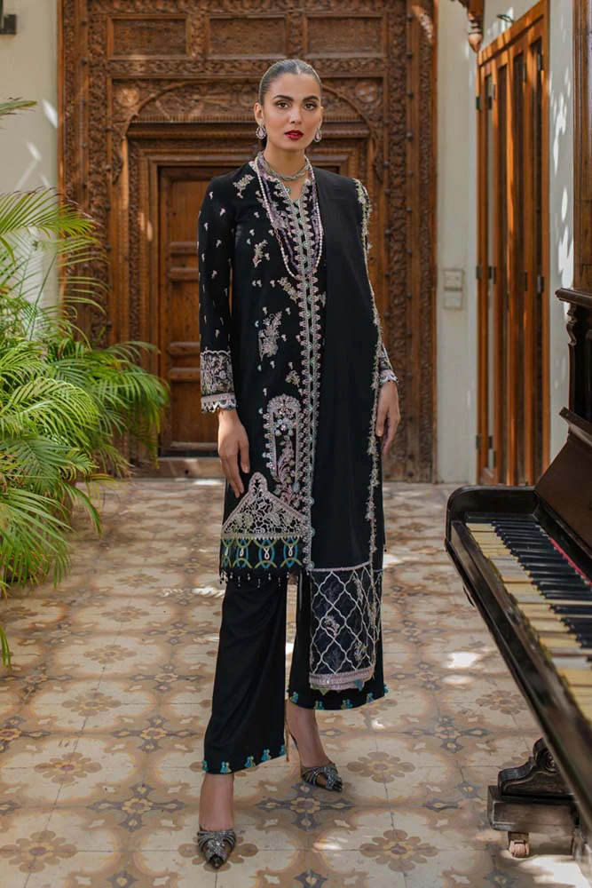 Qalamkar - Embroidered Leather Peach Suits - Unstitched 3 Piece Collection