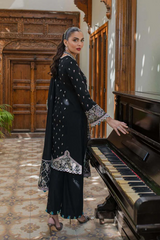 Qalamkar - Embroidered Leather Peach Suits - Unstitched 3 Piece Collection