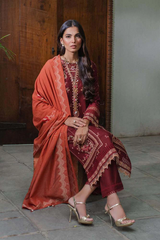 Qalamkar - Embroidered Leather Peach Suits - Unstitched 3 Piece Collection