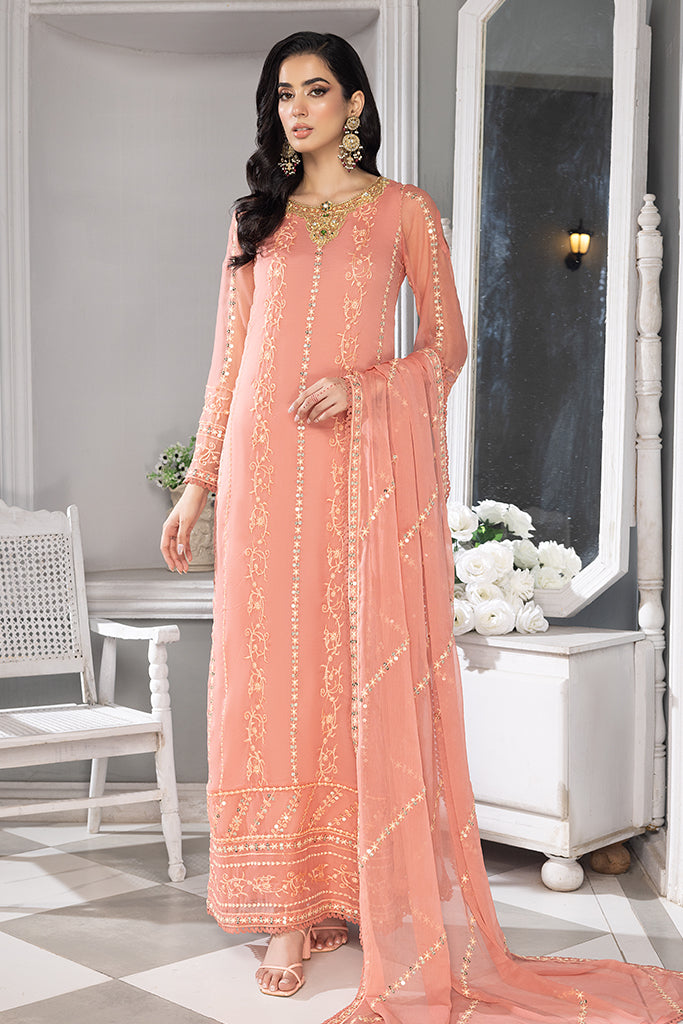 Merakish - Crayola Peach – Embroidered Chiffon 3Pc Suit