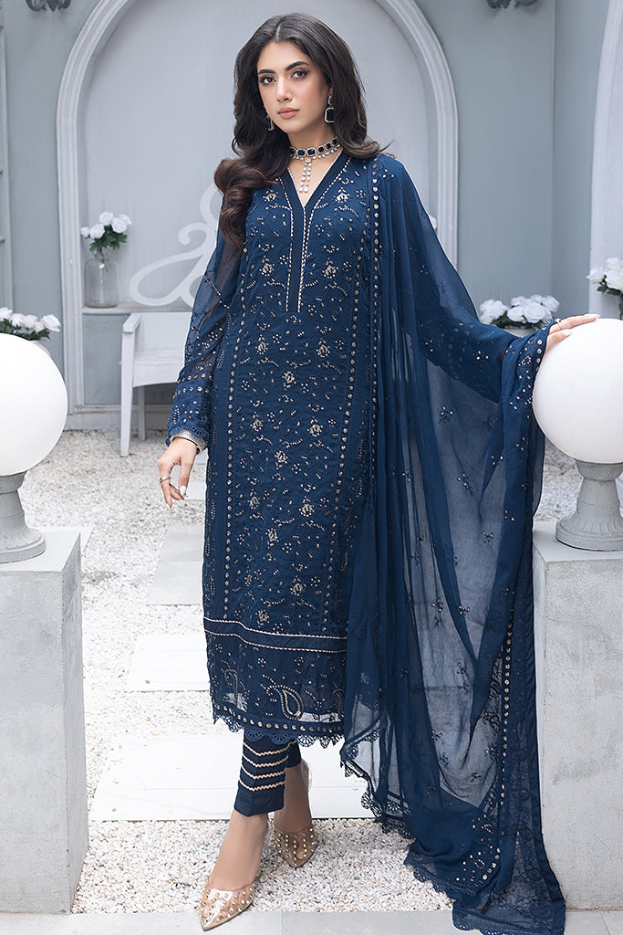 Merakish - Yale Blue – Embroidered Chiffon 3Pc Suit