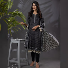 Black And White Digital Printed 3pc Unstitched Suit KC-733